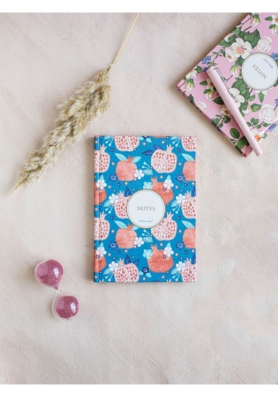Çiçekli Bez Ciltli Defter / Çizgili Nar Desenli