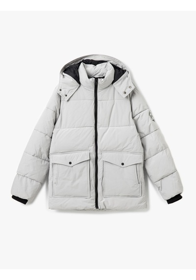Koton Baskılı Kapaklı Cep Detaylı Slim Fit Kapüşonlu Şişme Mont Gri 5wam20058hw Gri