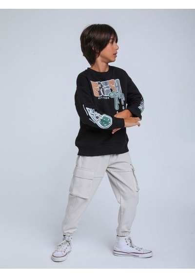 Jack Lions Erkek Çocuk Fresh Dokulu İnce Şardonlu 3 İplik Sweatshirt-14257 Siyah
