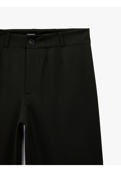 Koton Normal Bel Yan Cepli Düğmeli Straight Fit Kumaş Pantolon Siyah 7wak40027ek
