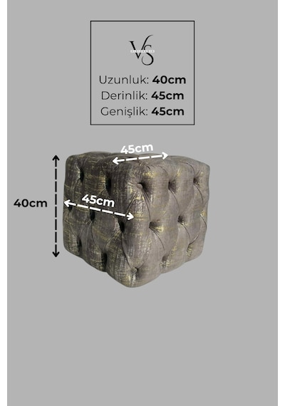 Küp Puf - Best İthal Kadife Babyface Kumaş Varak Baskı - Modern Ve Şık Dekoratif Puf&bench Antrasit