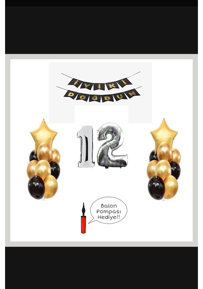 12Yaş - Gümüş Silver Folyo Balon Parti Seti + Balon Pompası Hediy