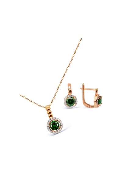 Argentum Concept 925 Ayar Gümüş Rose Yeşil Taşlı Minimal Set - S014302