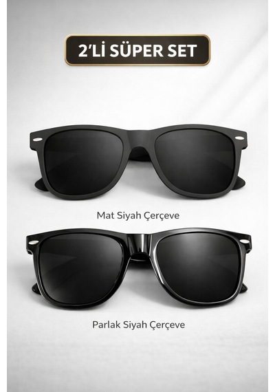 2'li Süper Set Wayfarer Model Erkek Güneş Gözlüğü Uv-400 Cam Korumalı Siyah - 866716843 Siyah