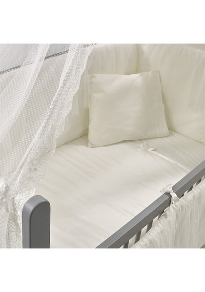 Meltem Kids Mia Anne Yanı Ahşap Sallanır Beşik 60 x 120 CM (Gri - Ekru) Gri