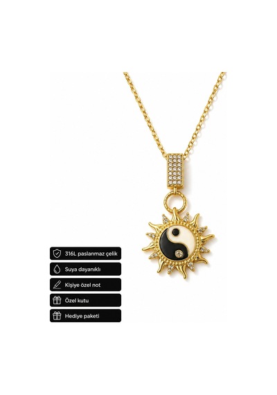Yin Yang Güneş Figürlü Kadın Kolye 316l Paslanmaz Çelik Hediye Altın - Gümüş
