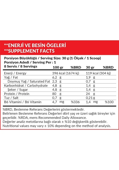 Whey Protein 240 Gr Çikolata Aromalı Protein Tozu 24 Gram Protein 8 Servis