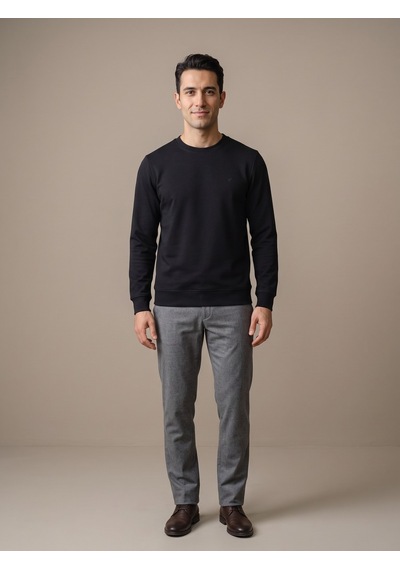 Maccali Erkek Siyah İki İplik Bisiklet Yaka Sweatshirt