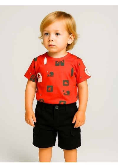 Jack Lions Erkek Bebek Pamuklu Desenli T-shirt-15626 Turuncu
