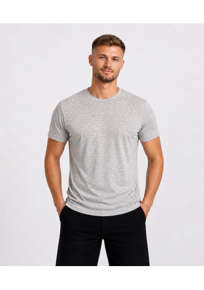 Axxel Erkek Kahve Melanj Kısa Kollu Pamuk T-shirt-d405 Kahverengi Melanj