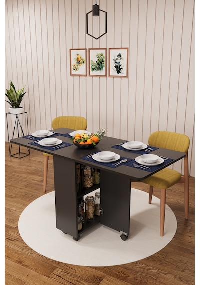 Asra Trend Katlanır Mutfak Masası KM-29 %100 MDF Tekerlekli Akıllı Yemek Masası Koyu Gri Asra Trend Katlanır Mutfak Masası KM-29 %100 MDF Tekerlekli Akıllı Yemek Masası Koyu Gri