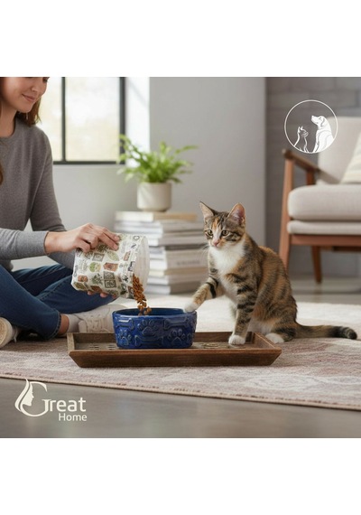 Greathome 2 Li Porselen Kedi Köpek Mama Ve Su Kabı Evcil Hayvanlar İçin