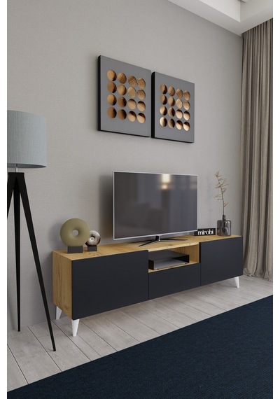 Bravix Modern Tv Ünitesi 3 Bölmeli Tv Sehpası Gövde Çamkapakl... Atlantik Çam - Antrasit Bravix Modern Tv Ünitesi 3 Bölmeli Tv Sehpası Gövde Çamkapakl... Atlantik Çam - Antrasit