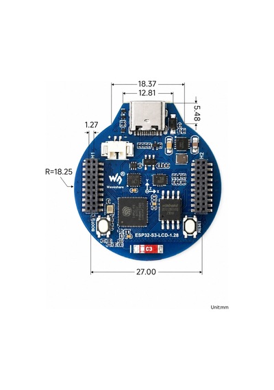 Esp32-s3 1.28" Ips Dokunmatik Lcd Geliştirme Kartı Wifi + Bluetooth 5 Ble Gc9a01 Usb Type-c