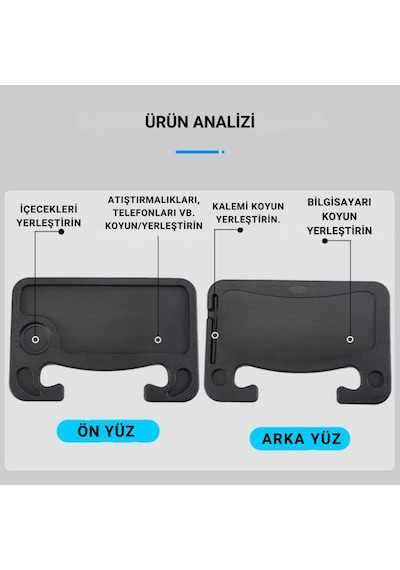 Polham 42x28 Cm Tüm Direksiyonlara Uyumlu Araç İçi Direksiyon Masası, Çift Taraflı Yemek Ve Çalışma Masası