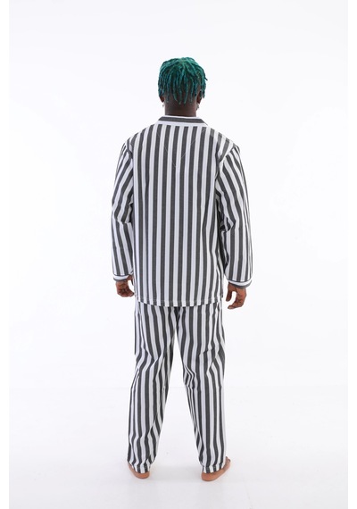 Kocabey 4007 Uzun Kol Çizgili Gaffur Erkek Pijama Takım Antrasit