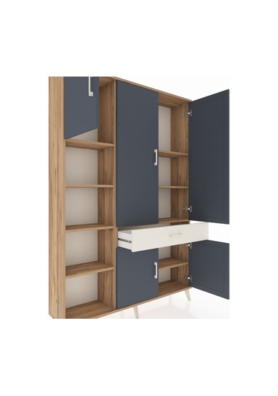 Arges Dolap 8 Raflı Tek Çekmeceli 5 Kapaklı 132x30x195 Çam-an... Çam