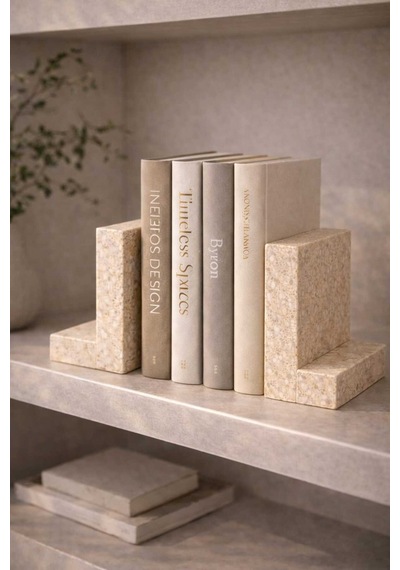 Traverten Mermer Kitap Tutucu 2 Li Set Minimal L Tip Bookend