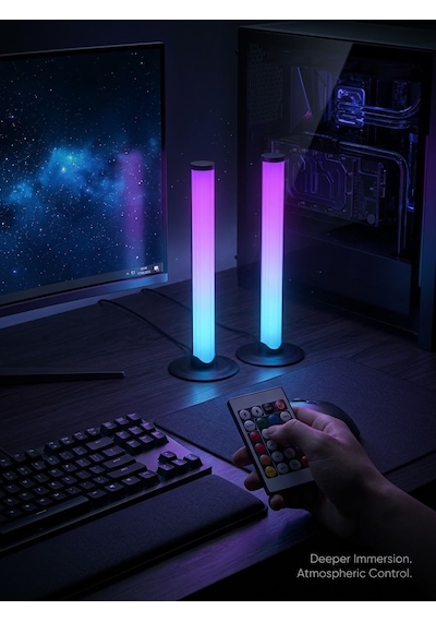2'li Set Masaüstü Rgb Led Ortam Işığı - Sese Duyarlı Müzik Ritim Aydınlatması, Kumanda Kontrollü Oyuncu Ve Tv Arkası Işık