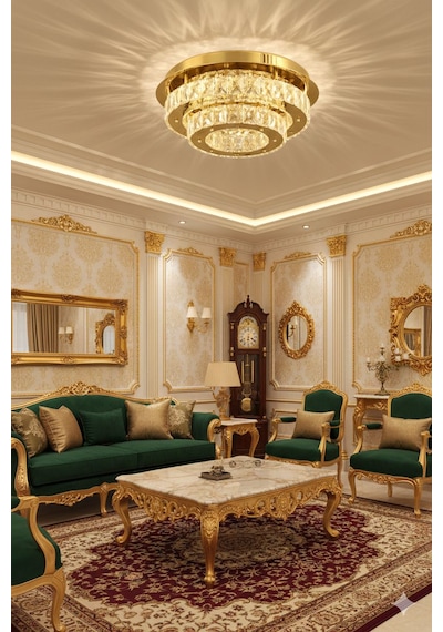 Livora Lighting Ahu Kristal Taşlı 3 Kademeli Modern Ledli Salon Avize Gold Altın - Gold