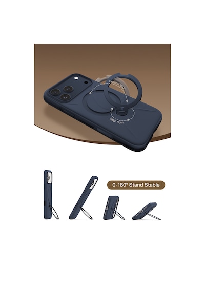 Torras Apple iPhone 17 Pro / 18 Pro Uyumlu O Stand Spin Silicone Serisi Magsafe Kılıf Lacivert