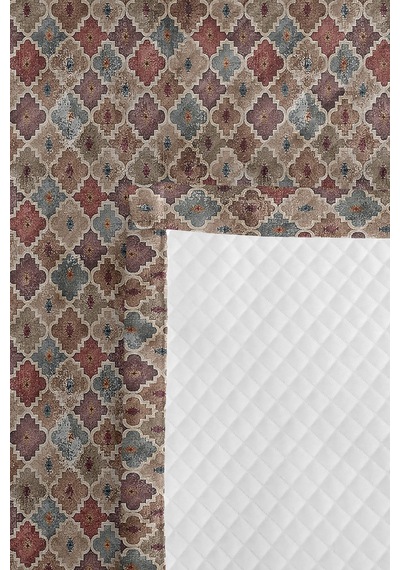 Bohem Geometrik Bej Tek Kişilik Pike Takımı - Mavi Gül Kurusu Otantik Yazlık Yatak Örtüsü 160x220 Cm Kırık Ufuk Çizgisi