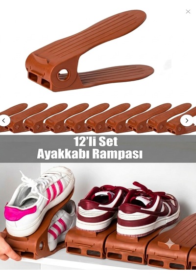 12'li Ayarlanabilir Ayakkabı Rampası - Ayakkabı Dolap İçi Düzenleyici Organizer- Kahverengi