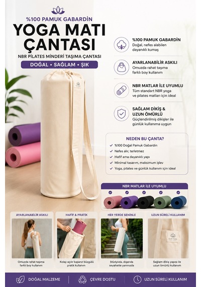 Yoga Seti 10 Mm Kaymaz Mat Ve %100 Pamuk Çanta Mor