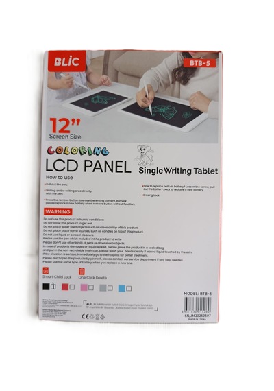 Lcd Panel Yazı Tableti 12 İnç Btb-5 Smart Child Lock Lcd Panel Single Writing Tablet