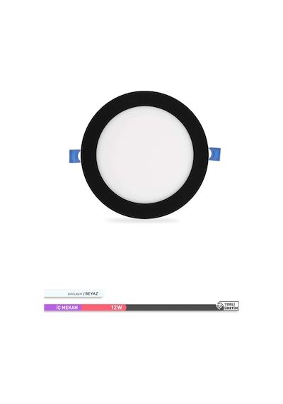 ACK 12W Sıva Altı Yuvarlak LED Panel Armatür Siyah Gövde 6500K Be Siyah
