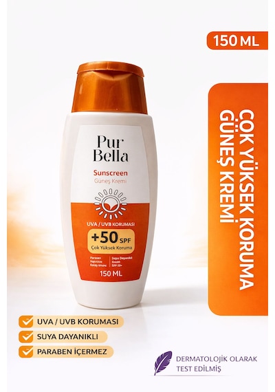 Pur Bella Sun Spf 50+ Güneş Koruyucu Krem 150 Ml Uva Uvb Pa++++ Yüksek Koruma