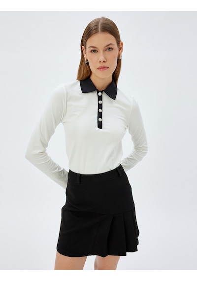 Koton Polo Yaka Tişört Renk Kontrastlı Düğmeli Uzun Kollu Pamuklu Slim Fit Beyaz 5wak50015uk Beyaz Koton Polo Yaka Tişört Renk Kontrastlı Düğmeli Uzun Kollu Pamuklu Slim Fit Beyaz 5wak50015uk Beyaz