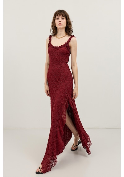 Antioch Dantelli Midi Elbise Bordo
