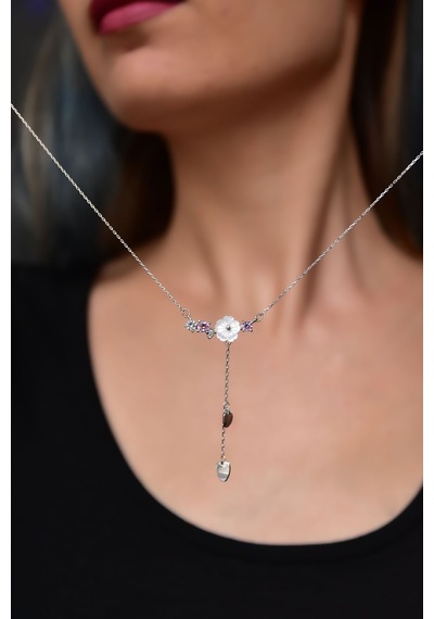 Papatya Silver 925 Ayar Gümüş Rodyum Kaplama Kardelen Çiçeği Kolye Bileklik Set