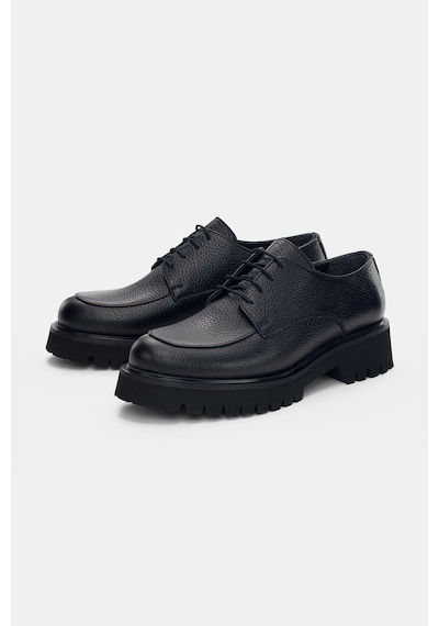 Calder Hakiki Deri Bağcıklı Kadın Loafer- Siyah