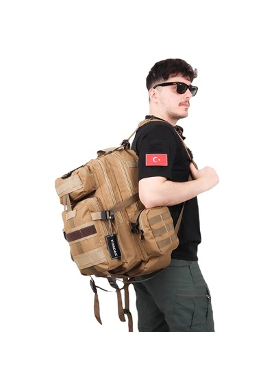 42 Lt Bej Cırtlı Yan Cepli Tactical Sırt Çantası -outdoo Bej