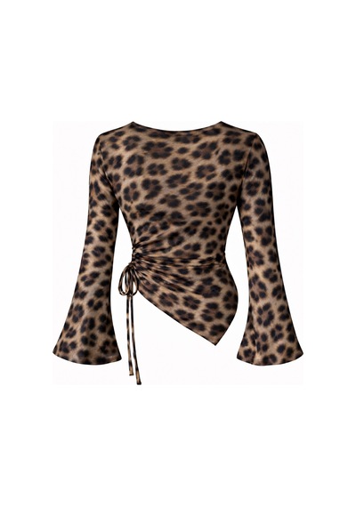 Wild Flower Leopar Yuvarlak Yaka Drape Detaylı İspanyol Kol Tesettür Uyumlu Üst Bluz LEOPAR Wild Flower Leopar Yuvarlak Yaka Drape Detaylı İspanyol Kol Tesettür Uyumlu Üst Bluz LEOPAR