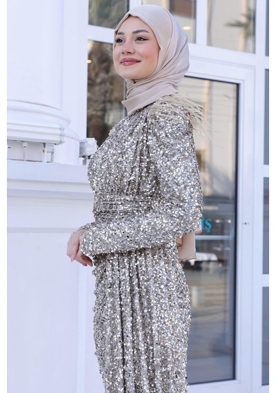 Esilanur Şura Tesettür Abiye Gold Gold
