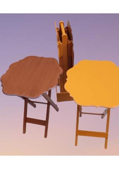 1448bng90085çanta Zigon Sehpa Yonca Dörtlü Model Ahşap Mdf Ceviz Ve Hardal Renk Uyum El Yapım