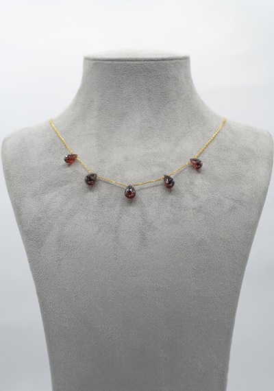 Doğan Diamond 925 Ayar Gümüş (Altın Kaplama) Doğal 12 Ct Granat 5 Taşlı Kolye - Collezione Di Granati Boemi