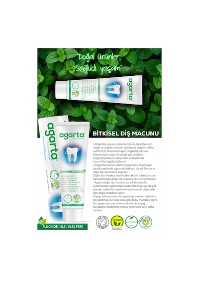 Agarta Doğal Bitki Özlü Florürsüz Beyazlatıcı Diş Macunu 100 ML