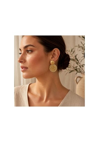 Gold Güneş Figürlü Asetat Detaylı Küpe Gold - 886835897 Gold - 886835897 Gold