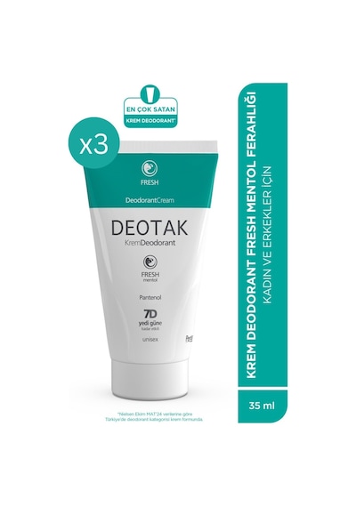 Deotak Mentol Ferahlığı 7 Güne Kadar Etkili Krem Deodorant 35 Ml X 3 Adet