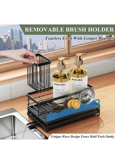 Mutfak Lavabosu İçin Sünger Tutucu, Çıkarılabilir Fırça Tutuculu Lavabo Caddy, Paslanmaz Çelik Kendinden Drenajl Diğer