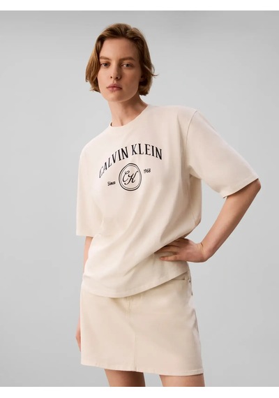 Calvin Klein Ss Relaxed Varsıty C, Yas Bej Kadın T-shirt