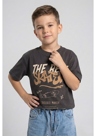 Dmb Boys & Gırls Erkek Çocuk Paten Baskılı Tshirt Füme 4-9 Yaş-2725