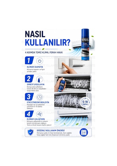 Steel Professional Klima Temizleyici Sprey 200 Ml Köpüklü Klima Temizlik Spreyi Ev, Araç Ve Spli