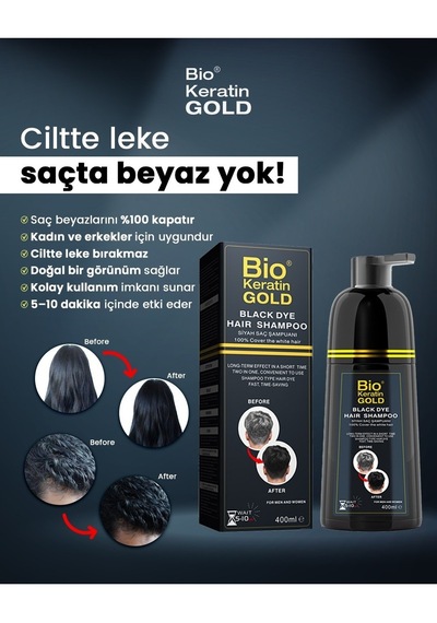 Bio Keratin Gold Black Hair Shampoo Siyahlaştırıcı 400 Ml Beyaz