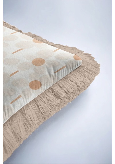 Puantiyeli Geometrik Saçaklı Yastık Kılıfı-soft Minimal Boho Bej Krem Vizon Püsküllü Kırlent Kılıfı Sessiz Esinti Serenat
