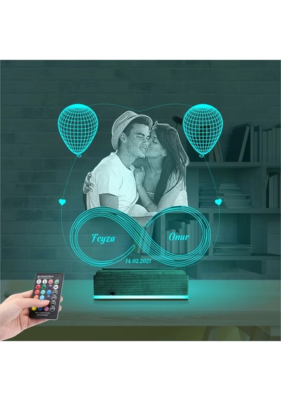 Luvivia Kalp Balon Sevgiliye Hediye Fotoğraflı 3d Lamba - Masa Gece Lambası V1 Şeffaf